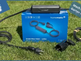 Das Homematic IP Schalt-Mess-Kabel: Die smarte Erweiterung für deinen Garten! Homematic IP Logo auf dem Schalt-Mess-Kabel