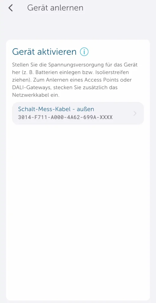 Homematic IP App Screenshot: Anlernen Gerätesuche